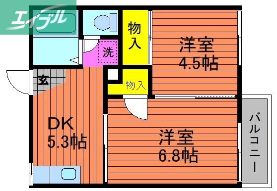コーポ山陽A棟(2DK/1階)の間取り写真