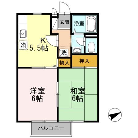 ファミール西琴芝(2K/1階)の間取り写真