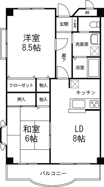 ヴィラ・エーデルワイス(2LDK/1階)の間取り写真