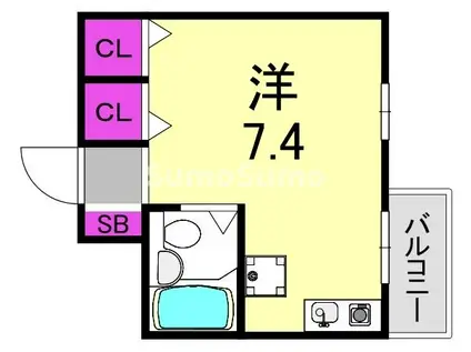 ルベラージュ甲子園(ワンルーム/2階)の間取り写真