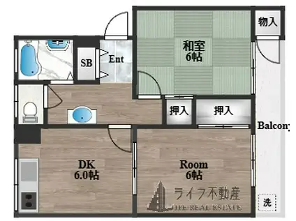 グロースハイツ瓢箪山II(2DK/4階)の間取り写真