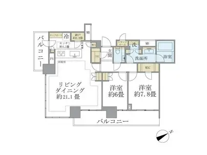 BRILLIA TOWER 浜離宮(2LDK/21階)の間取り写真