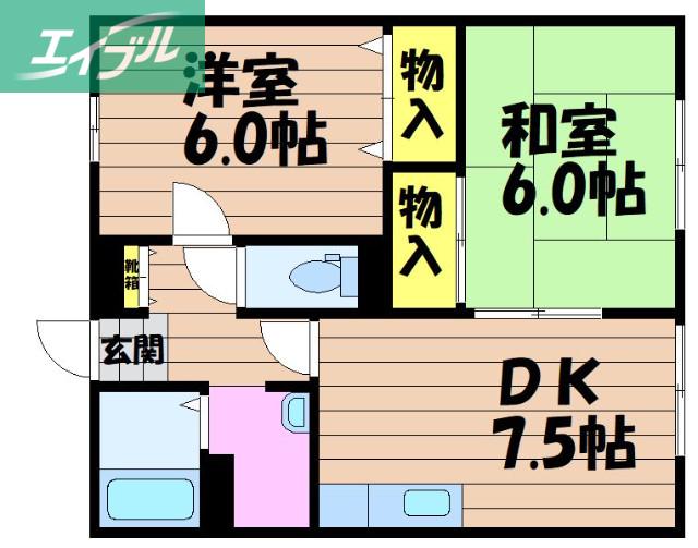 サンライフ玉島A棟(2DK/2階)の間取り写真