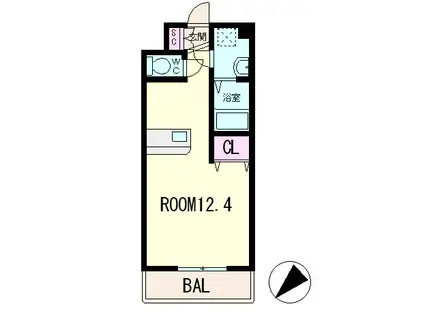 ヴェルベルヴィ(ワンルーム/2階)の間取り写真