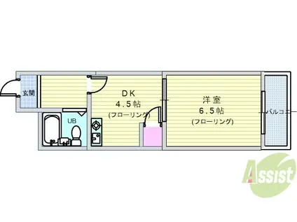 ライオンズマンション豊中蛍池(1DK/2階)の間取り写真