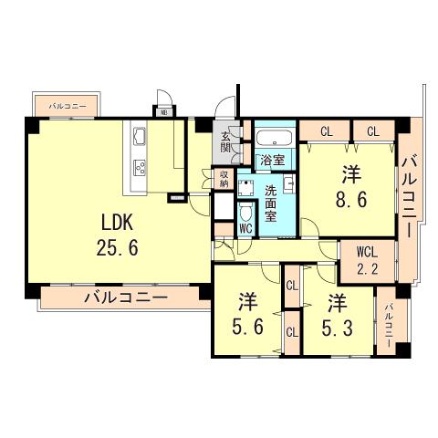 ドムス・アシヤ(3LDK/2階)の間取り写真