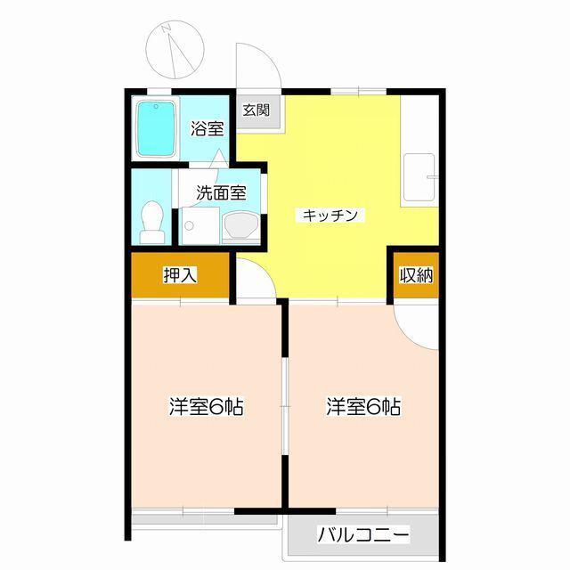 ハイツ荻野B棟(2K/2階)の間取り写真