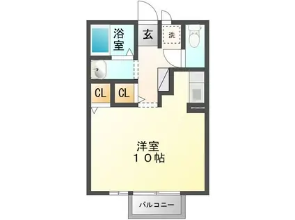 カームハイツ(ワンルーム/2階)の間取り写真