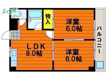 メゾンフルールI(2LDK/2階)の間取り写真