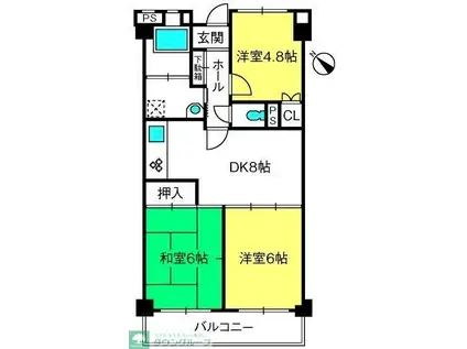 カネカ若葉台マンション(3DK/2階)の間取り写真