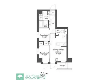 ブランシエスタ品川大井町パークエッジ(2DK/4階)の間取り写真