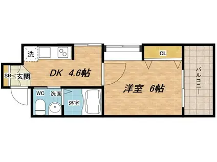 東小橋II番館(1DK/9階)の間取り写真