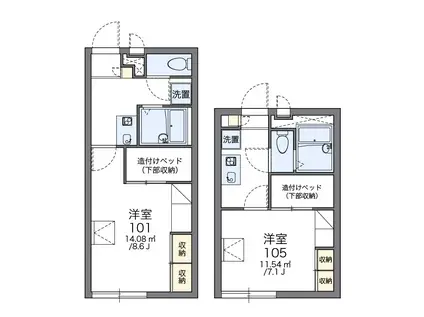 レオパレスコンフォール石脇3(1K/2階)の間取り写真