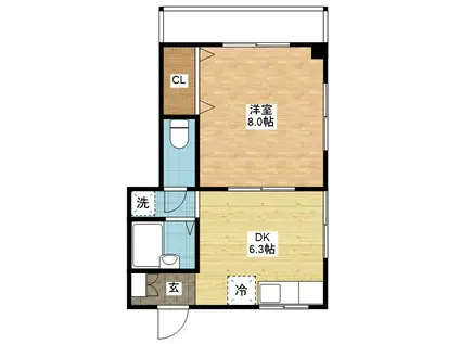 ヒルサイドハイツ(1DK/2階)の間取り写真