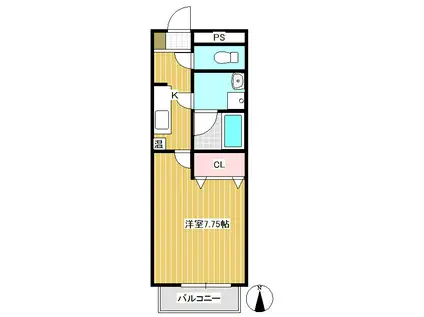 サンライン東部(1K/4階)の間取り写真
