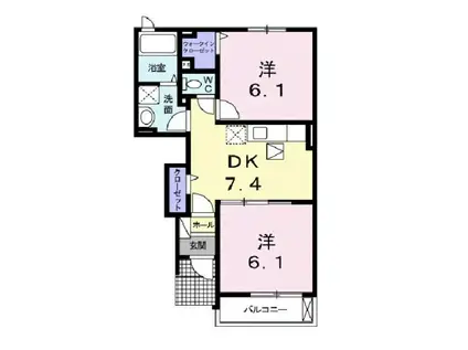 フラン クレール II(2DK/1階)の間取り写真