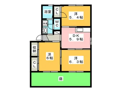 ウエストリバー F(3K/1階)の間取り写真