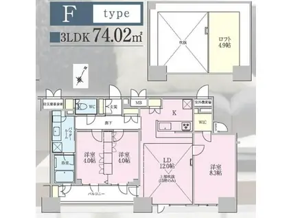 正金アパートメント入船(3LDK/13階)の間取り写真