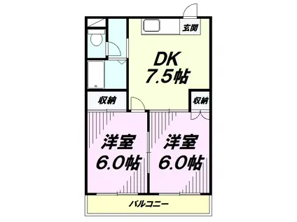 プリメールマンション(2DK/1階)の間取り写真