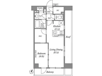 ルクレ西池袋(1LDK/5階)の間取り写真