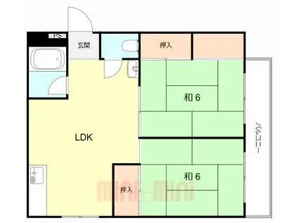 第二住吉苑(2LDK/3階)の間取り写真
