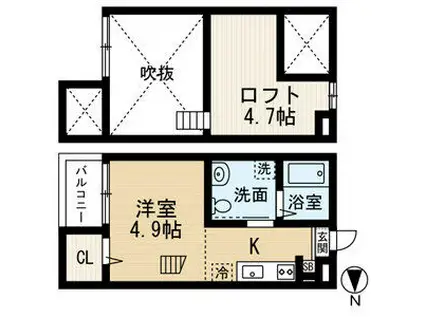 HOUSING COMPLEX T2ハウジン(ワンルーム/1階)の間取り写真