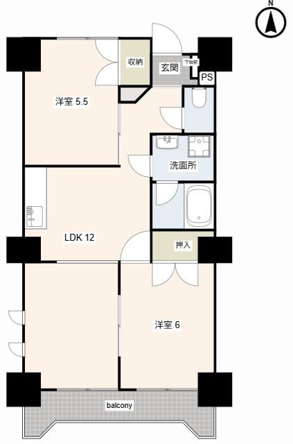 グランフォレスト(2LDK/3階)の間取り写真