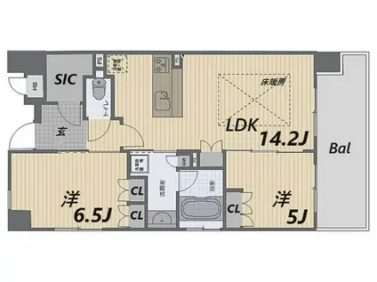 ブランズ神戸元町通(2LDK/2階)の間取り写真