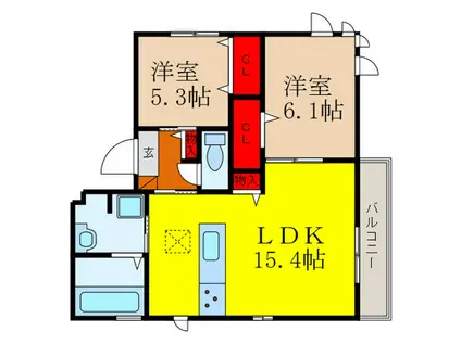 アンジュール(2LDK/2階)の間取り写真