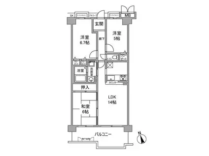 サンシティ大津石山(3LDK/3階)の間取り写真