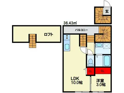 APT02(1LDK/2階)の間取り写真