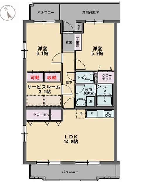 サンパティーク香貫(2SLDK/2階)の間取り写真