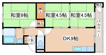 垂水農住3号棟(3DK/3階)の間取り写真