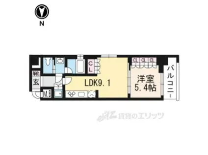 リーガル京都五条大宮(1LDK/5階)の間取り写真