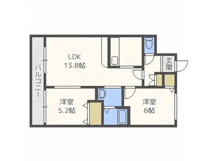 ピュア元町(2LDK/5階)の間取り写真