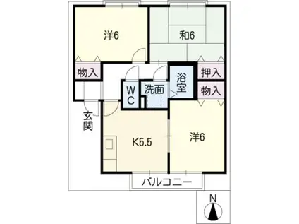 プレミールB(3K/1階)の間取り写真