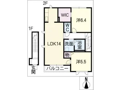 サンシャイン ヒル 帷子B棟(2LDK/2階)の間取り写真