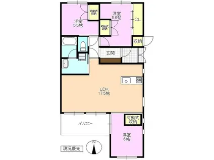 ブランニューシティー常入 F棟(3LDK/2階)の間取り写真