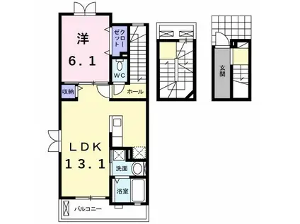 ジュネス大林(1LDK/3階)の間取り写真