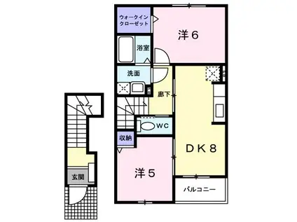 レーヴピスト I(2DK/2階)の間取り写真