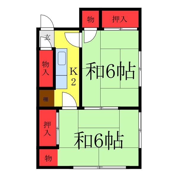藤巻荘(2K/2階)の間取り写真