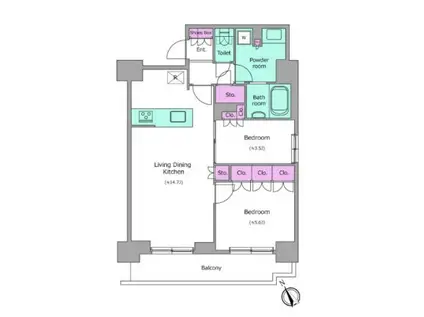 クレストコート門前仲町(2LDK/12階)の間取り写真