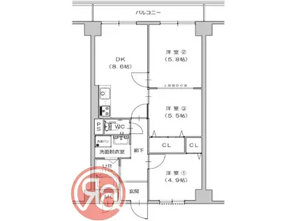 第9柴田ビル(3LDK/2階)の間取り写真