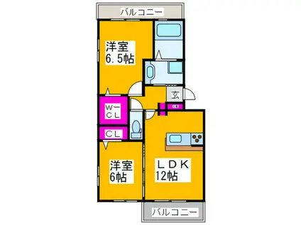 シーダー三国ヶ丘(2LDK/2階)の間取り写真