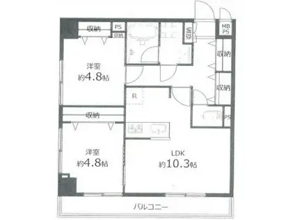 ライオンズマンション綾瀬(2LDK/4階)の間取り写真