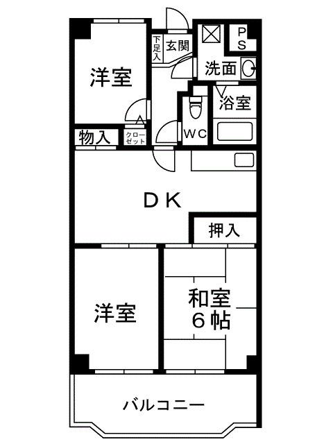 グランドール岸和田(3DK/4階)の間取り写真