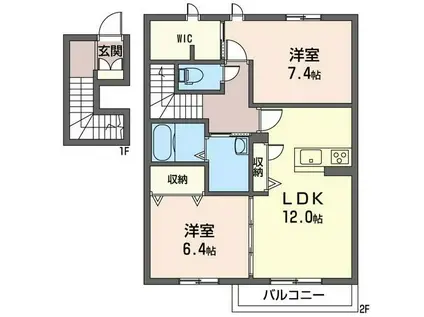 コーポ花水木A(2LDK/2階)の間取り写真