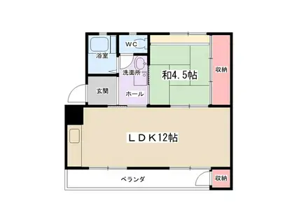 東橋本コーポラス(1LDK/4階)の間取り写真