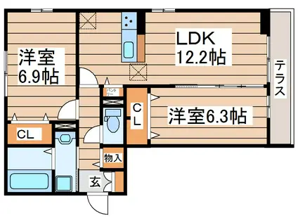 D-ROOM卸町 II(2LDK/1階)の間取り写真