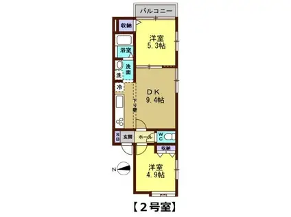 ガーデンハイム津幡(2DK/1階)の間取り写真